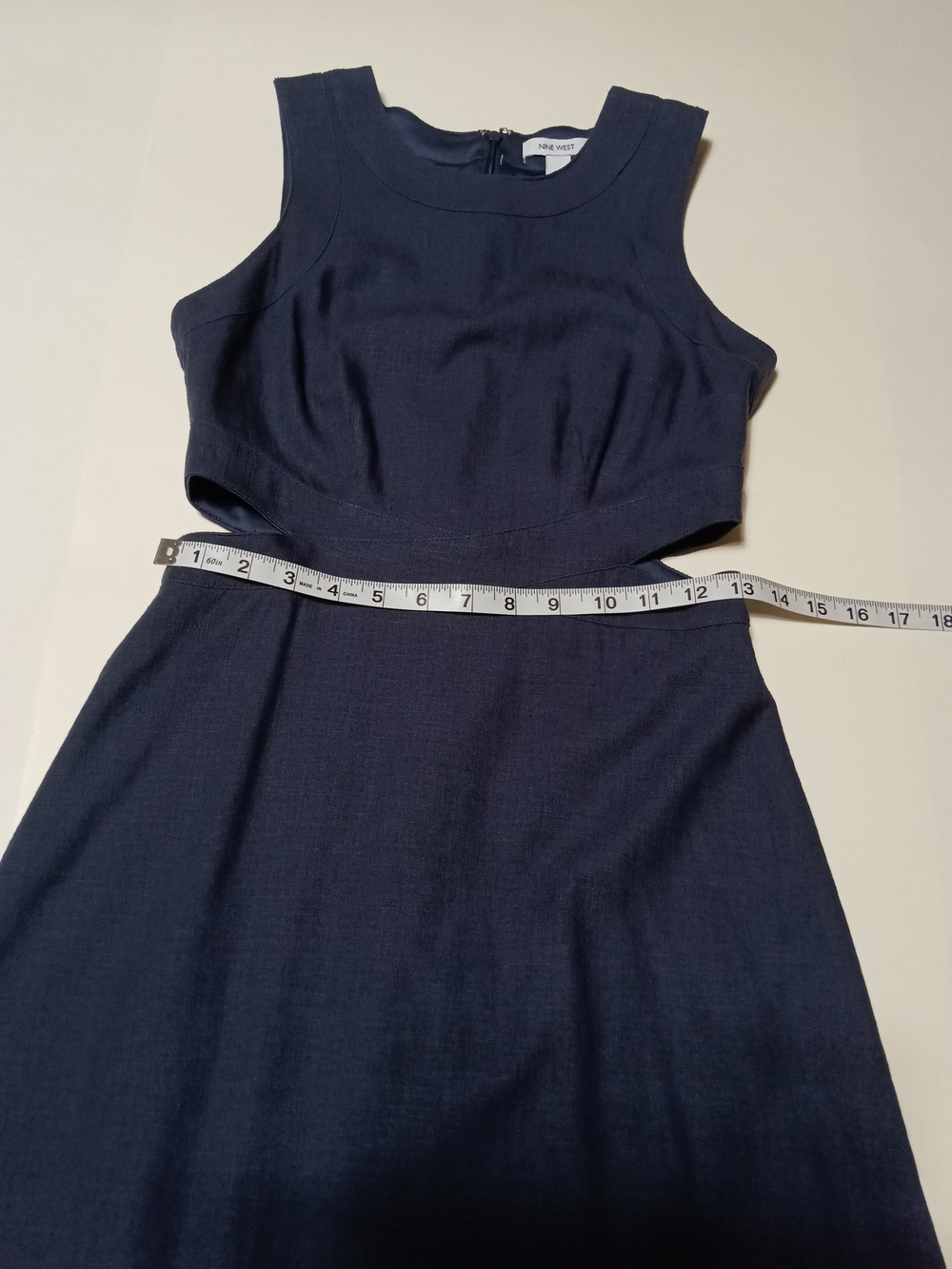 Nine West Navy Blue Linen Blend Sleeveless Navy Cutout Midi Dress Size XS - Picture 7 of 11